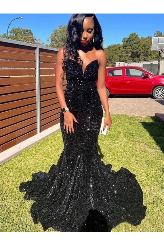 Velvet Sequin Black Sleeveless Mermaid Prom Dress Canada Manufacturer