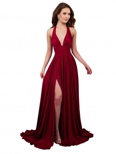 Spandex Burgundy Sleeveless A-Line Open Back Sexy Prom Dress Canada Manufacturer