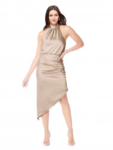 Silky Satin Champagne Pink Sleeveless A-Line Prom Dress Canada Manufacturer