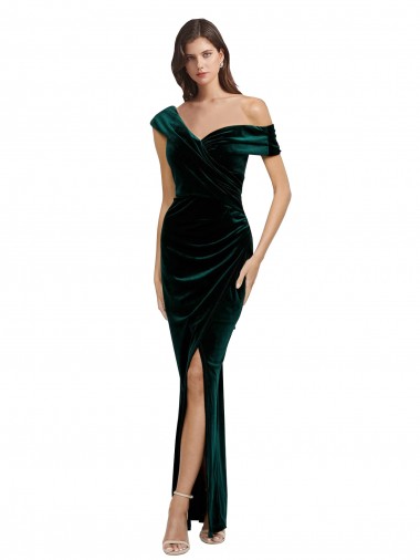 Stretch Velvet Dark Green Sleeveless Sheath Prom Dress Canada Manufacturer