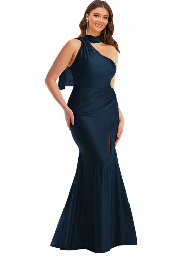 Silky Satin Dark Navy Sleeveless Mermaid Plus Size Prom Dress Canada Manufacturer