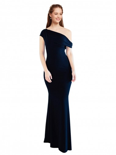 Stretch Crepe Dark Navy Sleeveless Mermaid Bridesmaid Gown Canada Manufacturer