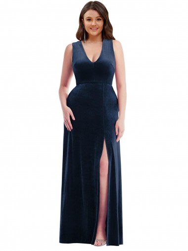 Stretch Velvet Dark Navy Sleeveless Sheath Prom Dress Canada Manufacturer