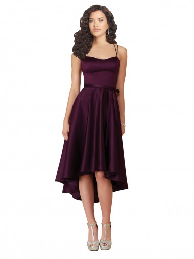 Satin Grape Sleeveless A-Line Open Back Prom Dress Canada Manufacturer