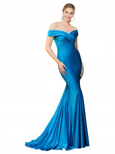 Satin Peacock Blue Sleeveless Mermaid Prom Dress Canada Manufacturer
