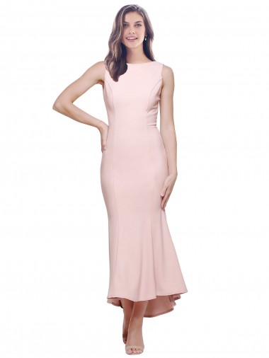 Stretch Crepe Pink Sleeveless Sheath Low Back Prom Party Dresses Canada Manufacturer