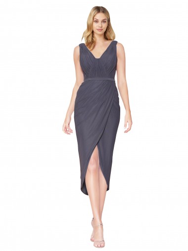 Soft Chiffon Slate Grey Sleeveless Mermaid V-Back Prom Dress Canada Manufacturer